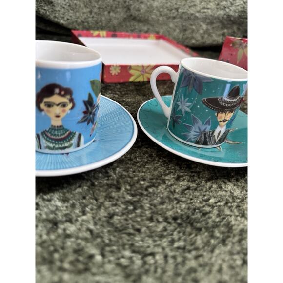 Fragonard Porcelain Espresso Set-Visages Du Monde-Frida & Mariachi - Mexican - Picture 1 of 5